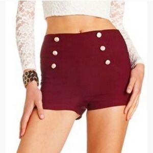 Red Crimson Pull-On Sailor Shorts With Gold Buttons